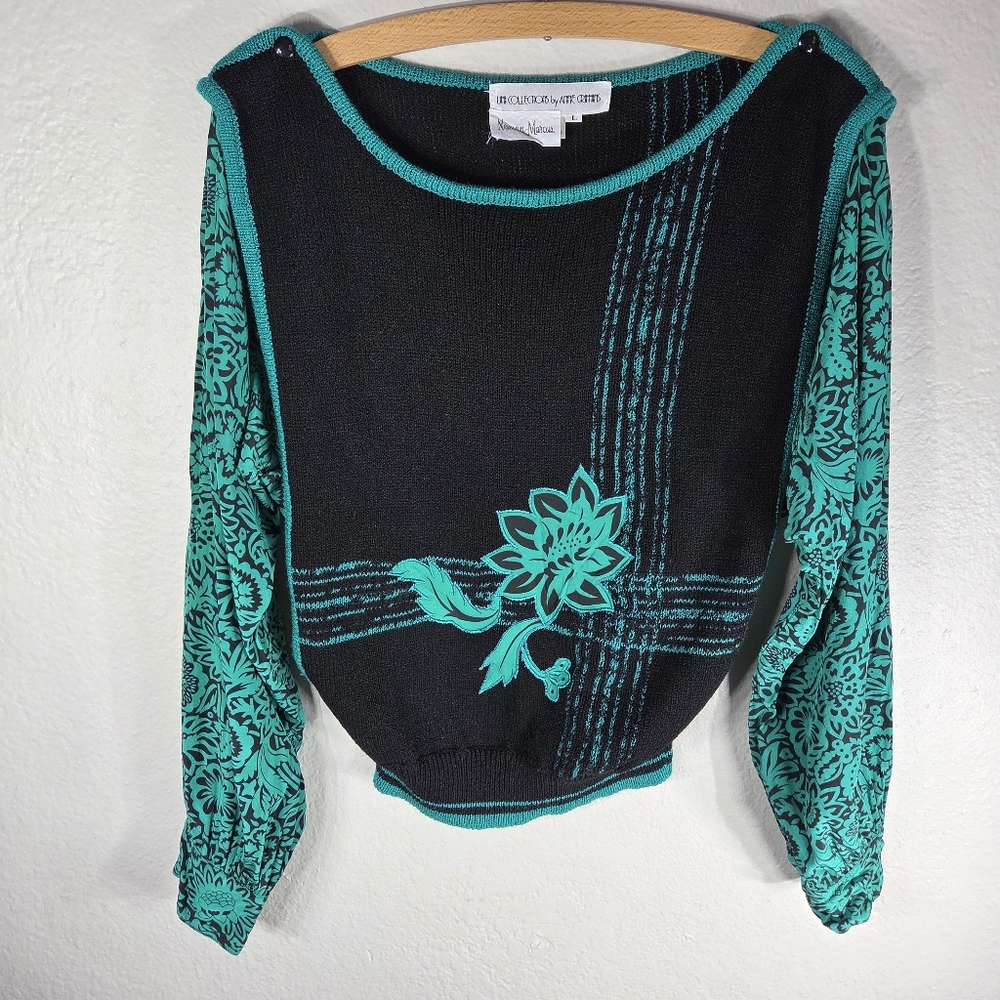 Anne Crimmins for Umi Collection Knit Top Blouse Neiman MarcusFloral Black Sz L